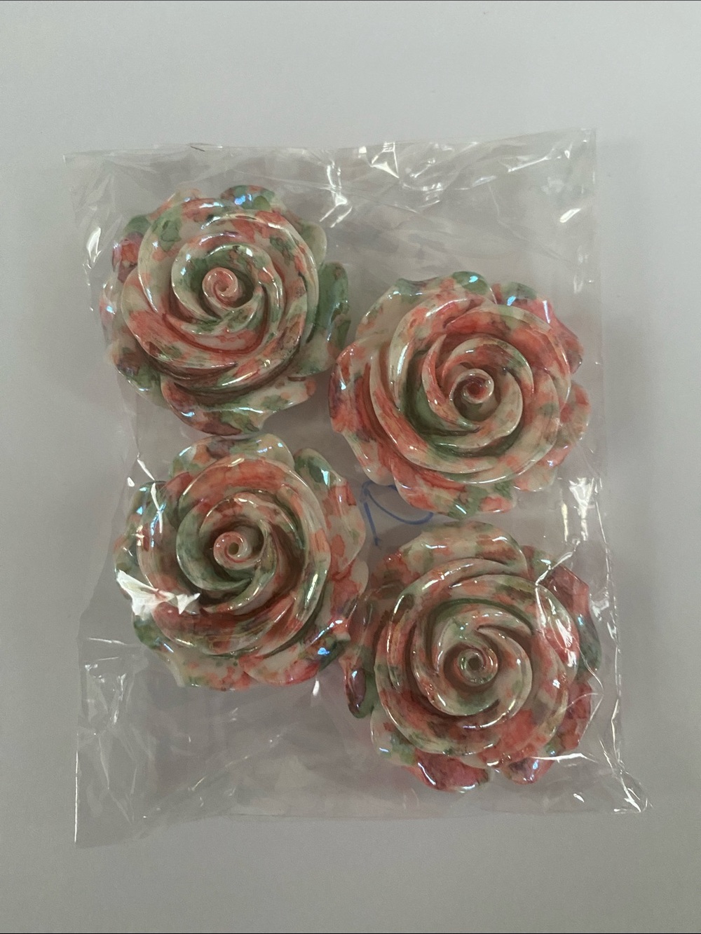 Floral Rose Flat Set - Pink Green Resin Flower ( To Make Your Own Pen or Brooch)